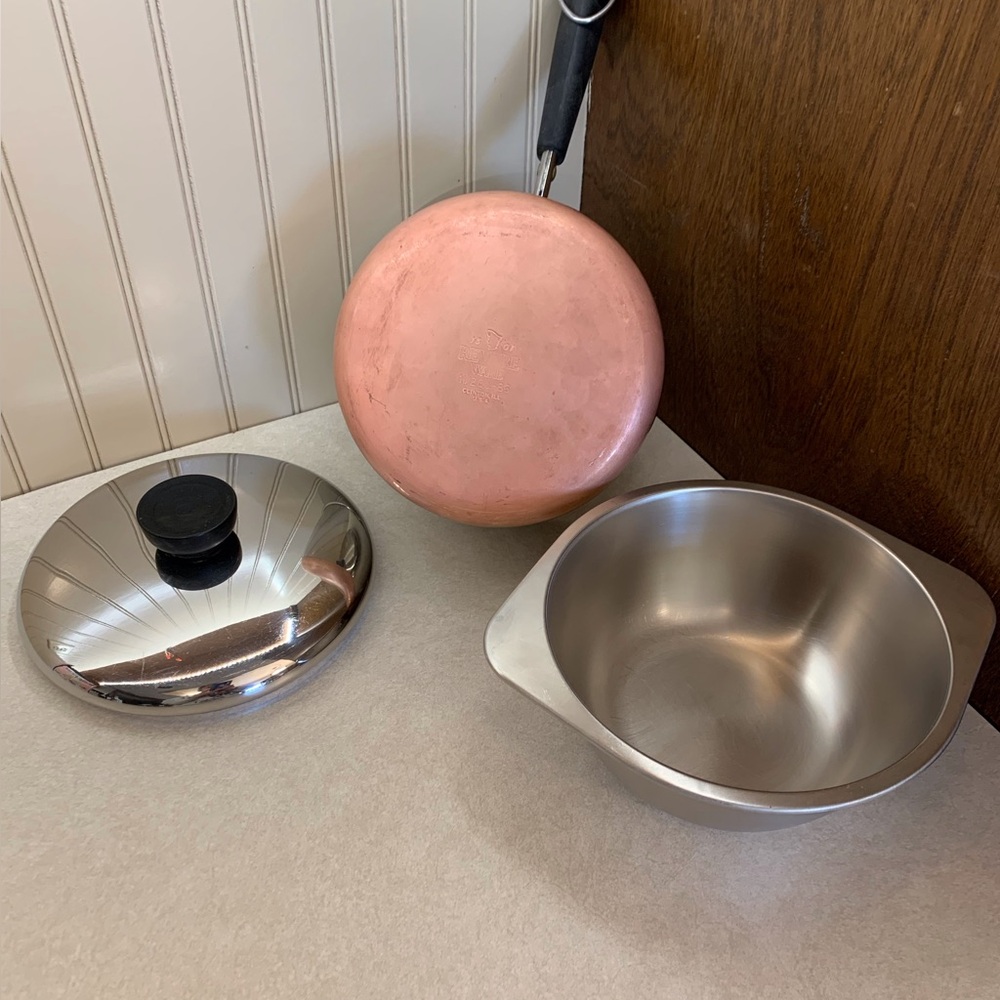 Revere Ware 1 /1/2qt Sauce Pan/Double Boiler/Lid Copper Bottom